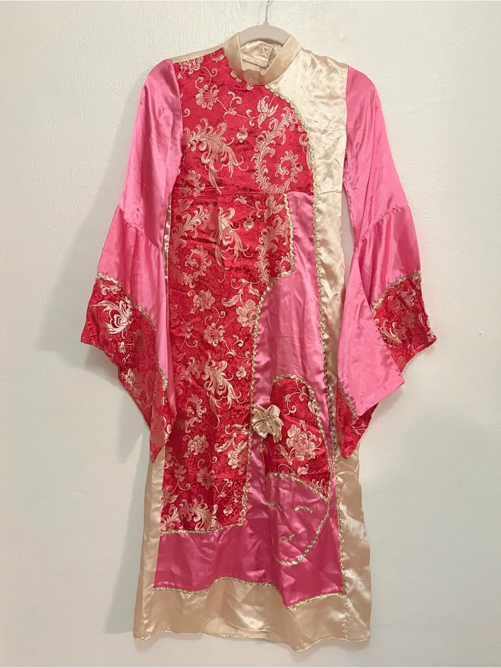 Elegant Cream & Pink Embroidered Long Dress- costume size 12